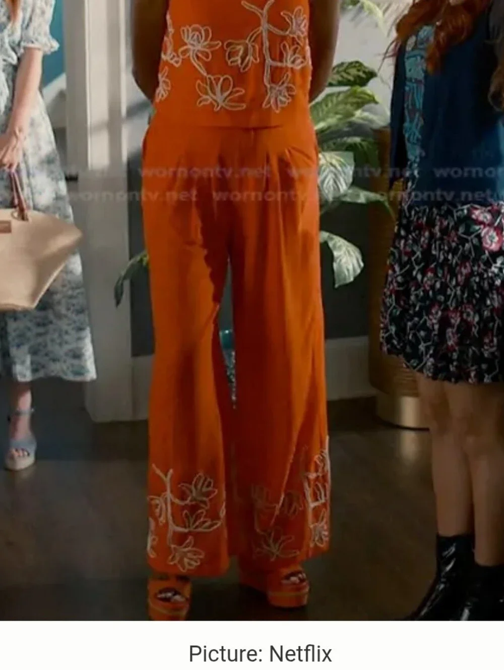 Alex Marie Embroidered Wide-Leg Orange Pants Size 6 - Picture 3 of 6